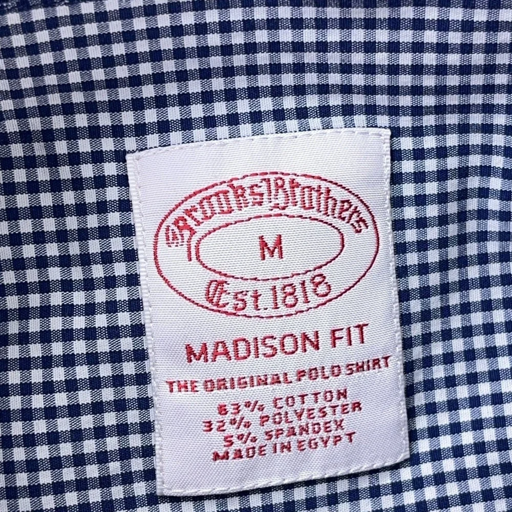 Brooks Brothers Shirt Men Medium Blue Button Up Madison Check Plaid Poplin - Picture 3 of 12